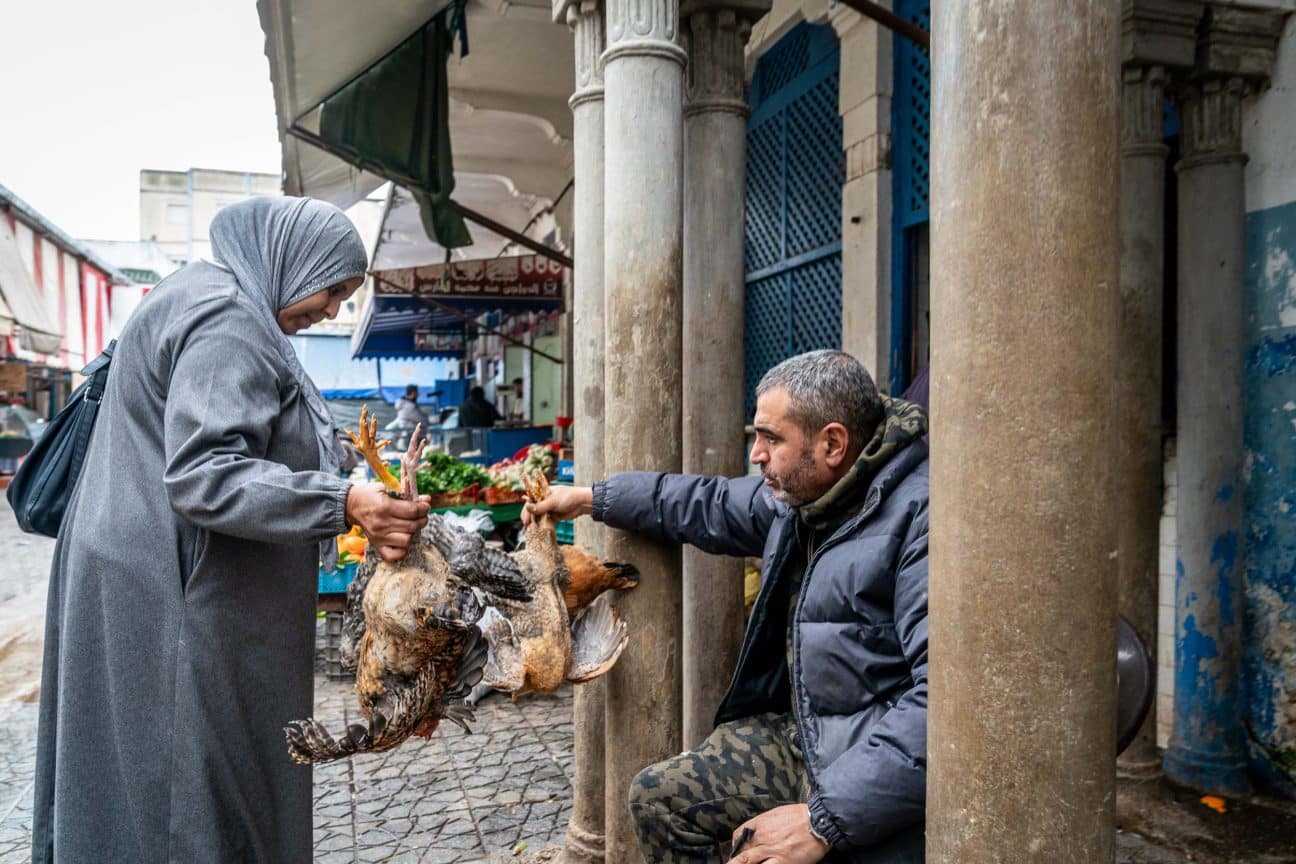 Verkauf von lebendigen Hühnern in Medina de Larache